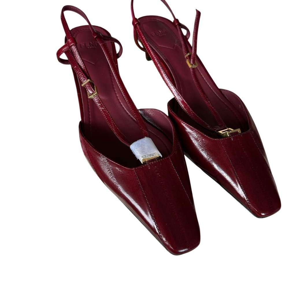 Fendi Dark Red Eel Skin Leather Slingback Heels